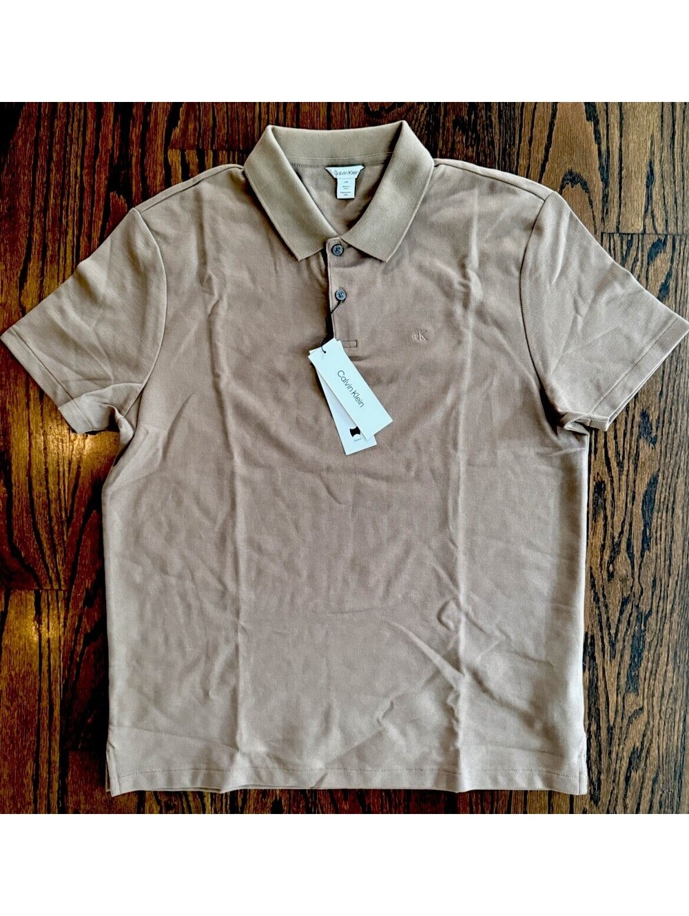 Calvin Klein Micro Waffle Polo Men’s Large Caribou Brown NWT $79 40QC235